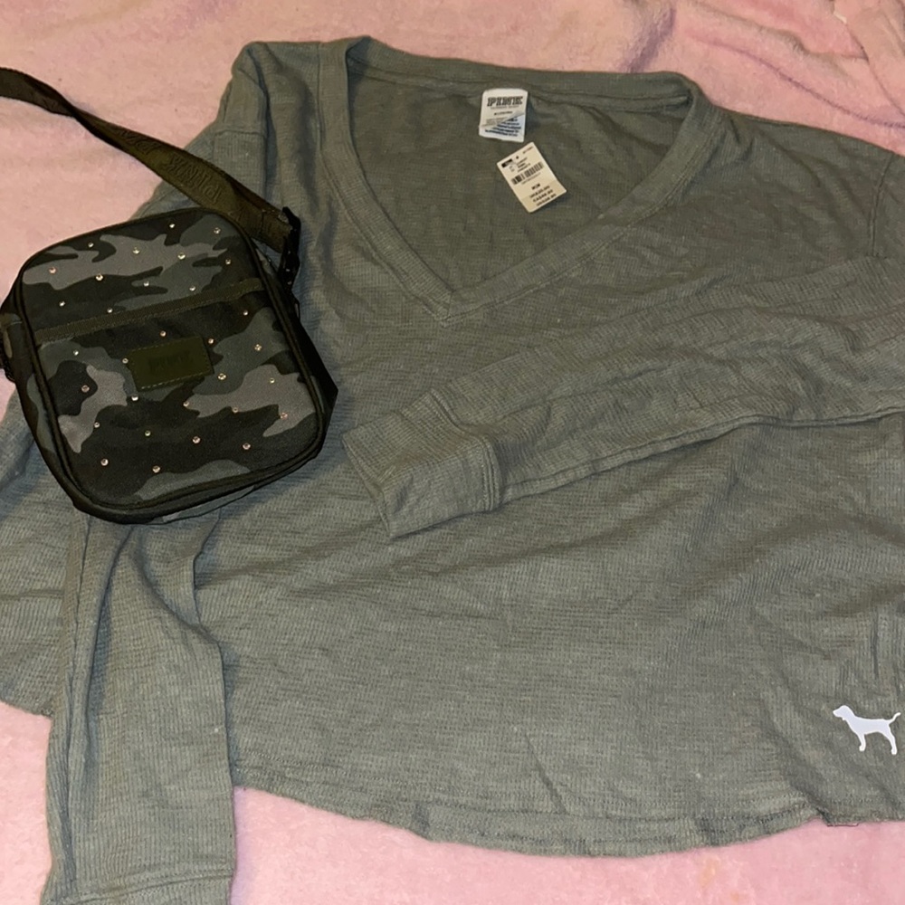 Both brand new camo crossbody and oversized medium thermal top